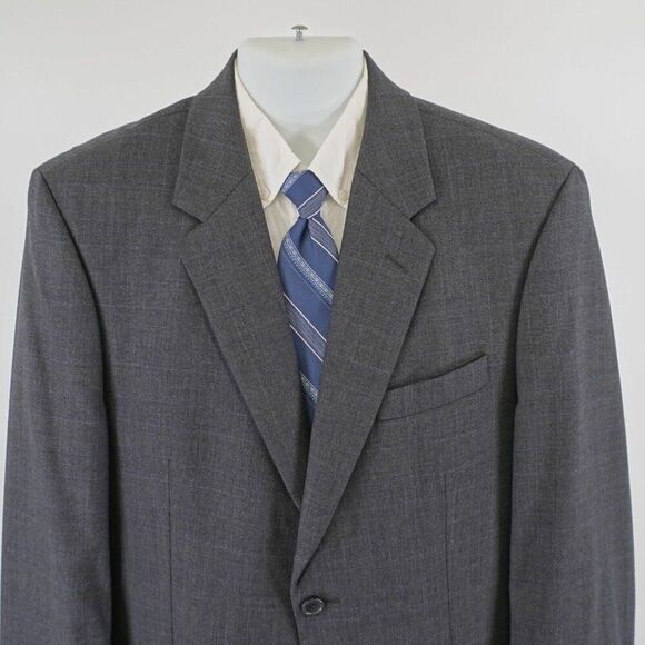 Ralph Lauren Wool Cashmere‎ Gray Plaid Blue Windowpane 2 Button Blazer 42R